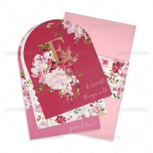 Προσκλητήριο Βάπτισης για κορίτσι με θέμα λουλούδια και μονόγραμμα 1850