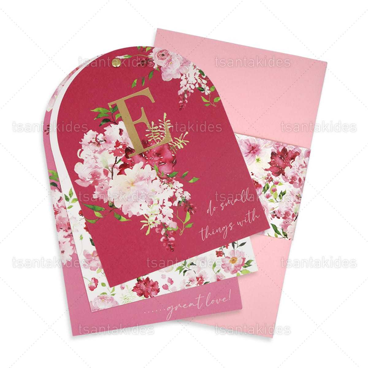 Προσκλητήριο Βάπτισης για κορίτσι με θέμα λουλούδια και μονόγραμμα 1850