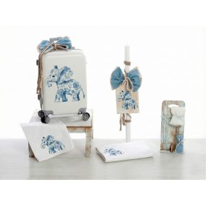 Σετ βάπτισης για αγόρι Τρόλεϊ "Floral Blue Elephant" ΣΔΣ-26205