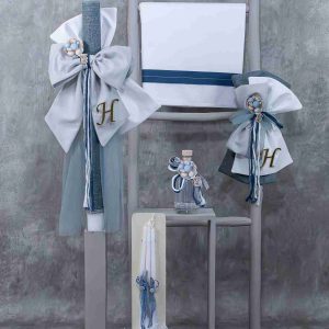 Σετ βάπτισης για αγόρι με θέμα Aρκουδάκι και Μονόγραμμα L-E723