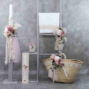 Σετ βάπτισης για κορίτσι με θέμα Λουλούδια-Μονόγραμμα L-E737