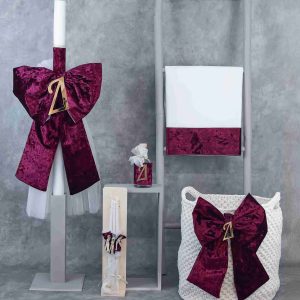 Σετ βάπτισης για κορίτσι με θέμα Φιόγκος-Μονόγραμμα L-E752