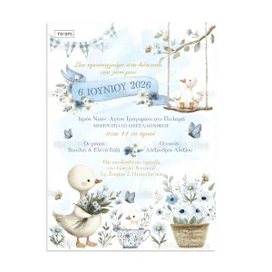 Προσκλητήριο βάπτισης για αγόρι εκτυπωμένο με θέμα Cute Duck TS1075