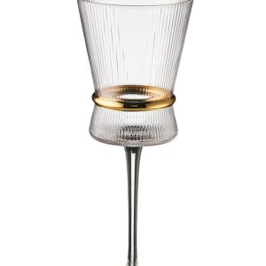 Ποτήρι Κρασιού Γυάλινο Ανάγλυφο με Χρυσό Δαχτυλίδι KR8340