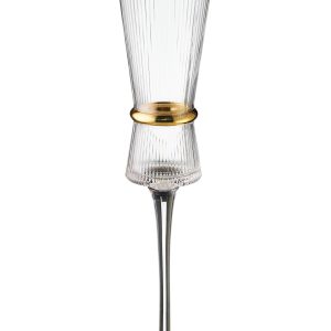 Ποτήρι Σαμπάνιας Γυάλινο Ανάγλυφο με Χρυσό Δαχτυλίδι KS8350